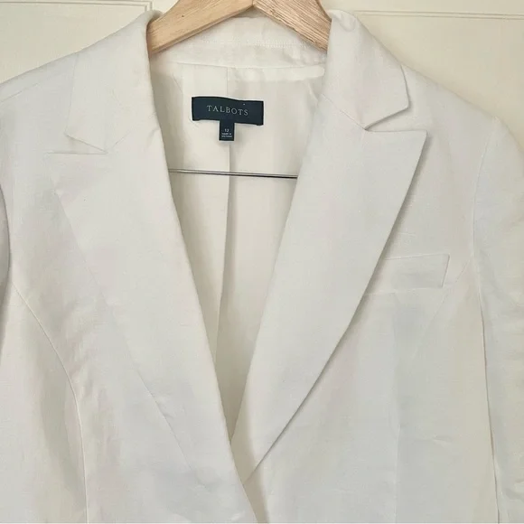 NWOT Tailored Seaming Linen Blazer in 100% Linen White 12 Office Professional - Picture 7 of 16